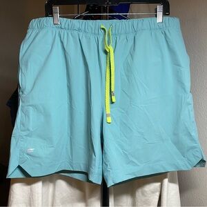 Fabletic Takeover Shorts - 7 inch Inseam, Aqua with neon green, size Extra Large